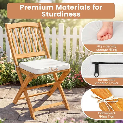 Vista 5 de Giantex Juego de 3 piezas de mesa plegable de madera, 2 sillas acolchadas para jardín, muebles de exterior mesa redonda (natural y beige)
