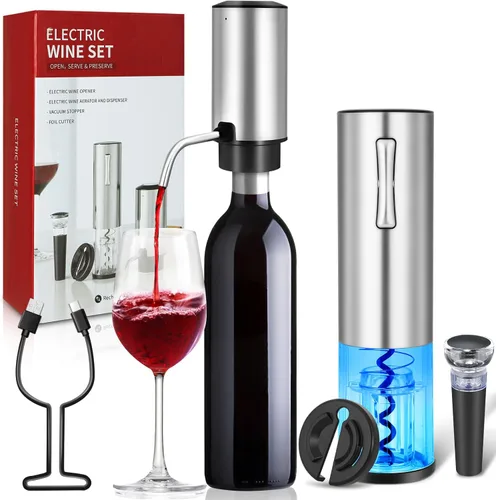Vista 8 de VIDYSUFYR Juego de abridor eléctrico de botellas de vino con base de carga, negro, abridor automático de botellas de vino con luz LED, kit