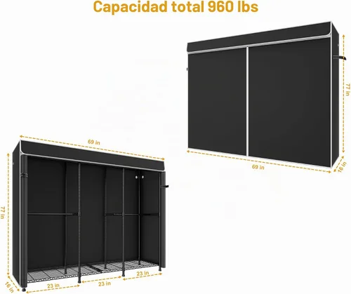 Vista 2 de ULIFHOME E14C - Sistema organizador de armario resistente, estantes de ropa independientes para colgar ropa, perchero ajustable de 70.1 pulgadas