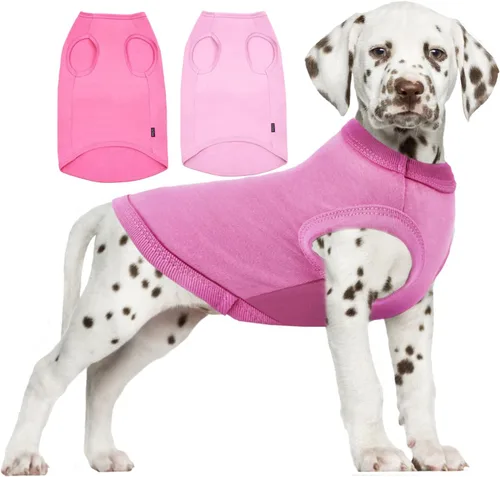 Vista 12 de Camisas Rosa Blancas para Perro, Camiseta de Algodón Suave en Blanco para Perro Chico y Perro Grande, Ropa Simple para Bulldog Grande, L Rosa Blanca