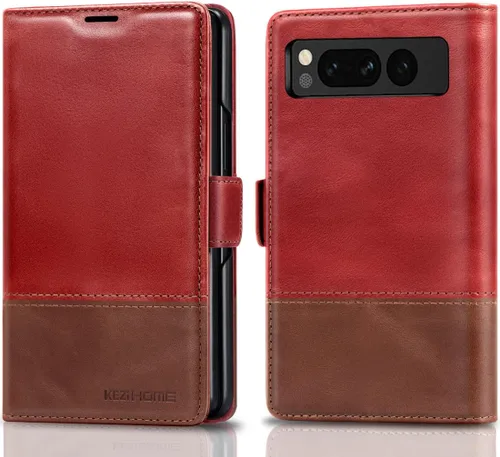 Vista 7 de KEZiHOME Funda para Google Pixel Fold, cuero genuino [bloqueo RFID] Funda tipo cartera con ranuras para tarjetas, función atril y tapa protectora
