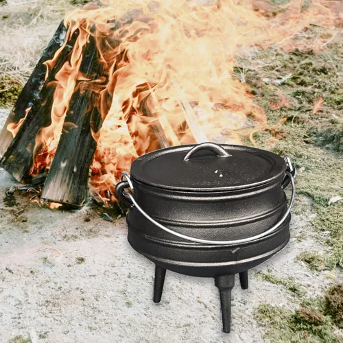 Vista 5 de Cuisiland Olla de caldero Potjie de hierro fundido de 3.2 cuartos con tapa y 3 patas, olla pre-sazonada estilo sudafricano para cocinar al aire