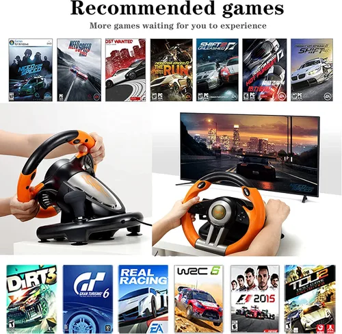 Vista 3 de PXN V3II Gaming Racing Wheel with Pedal PC Steering Wheel 180 Degree steering Wheel for PC, PS3, PS4,Xbox One, Xbox Series XS,N-Switch (orange)