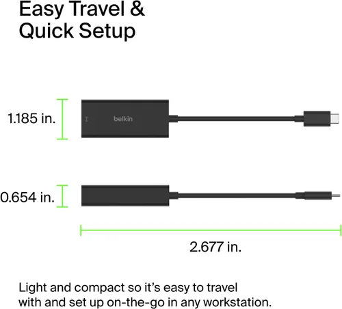 Vista 3 de Belkin Adaptador Ethernet USB tipo C a 2.5 Gb, certificado USB-IF Thunderbolt 3 y 4/USB-C a LAN adaptador de red compatible con MacBook Pro/Air