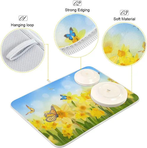 Vista 116 de Tapete de secado de platos de gnomos del día de San Patricio para encimera de cocina, tréboles, tapete de secado de microfibra, absorbente