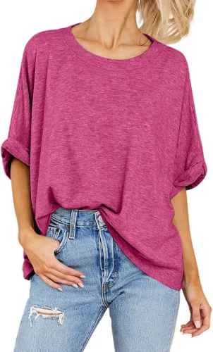 Vista 2 de Camiseta de gran tamaño para mujer, de verano, casual, de manga corta, holgada