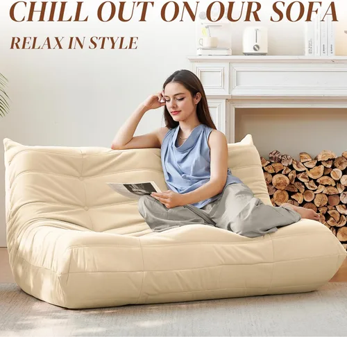 Vista 3 de Silla Puf, Silla Puf Loveseat junto a la Chimenea Sofá Puf para Adultos, Sillas Puf de 2 Plazas para Adolescentes con Espuma de Alta Resistencia