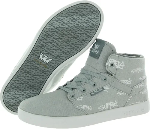 Vista 2 de Supra Tenis altos Yorek Hi de lona para niños, Gris Print White
