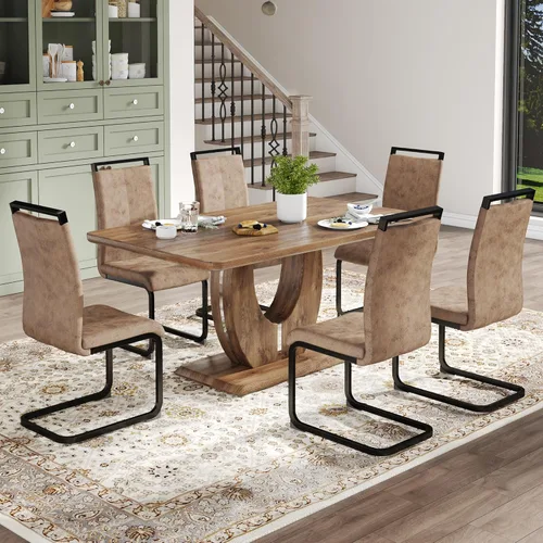 Vista 93 de JUFU Juego de mesa de comedor moderno para 4, juego de mesa de cocina rectangular de 63 pulgadas con mesa de mármol sintético y 4 sillas tapizadas