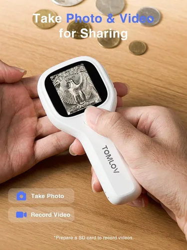 Vista 12 de TOMLOV Microscopio portátil de primer plano P10 Evo: Microscopio digital de monedas 20X para adultos y niños, lupa iluminada con LED con pantalla