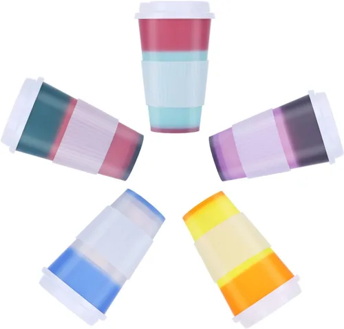Vasos calientes reutilizables que cambian de color, paquete de 5 tazas de café de plástico a granel de 16 onzas con tapas, vasos de viaje para niños
