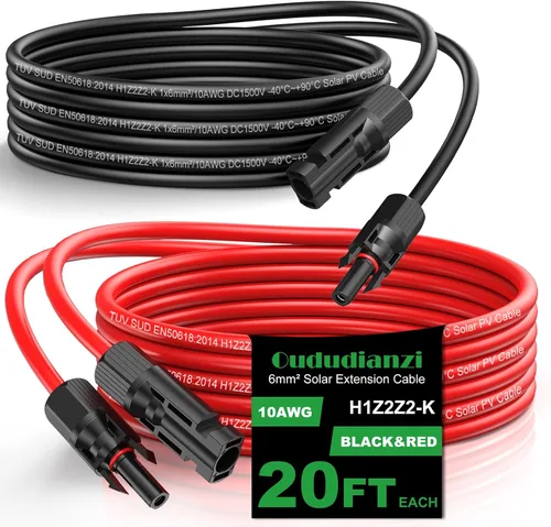 Vista 14 de Oududianzi Cable de extensión solar de 10 pies, cable solar de 10 AWG, cable fotovoltaico de cobre estañado de calibre 10, cables y conectores