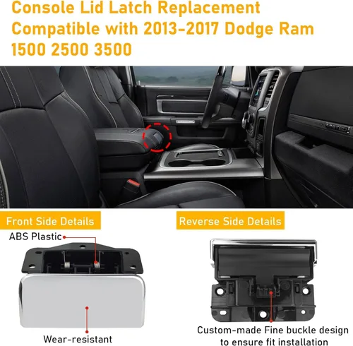 Vista 2 de Moonlinks Compatible con Dodge Ram Cierre de tapa para reposabrazos de consola central para Ram 1500 2500 3500 de 2013-2017, Manija de reemplazo