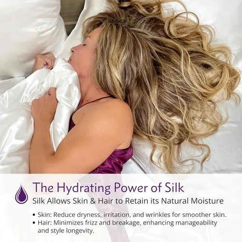 Vista 6 de Mulberry Park - Juego de sábanas de 100 % seda de morera Charmeuse de grado 6A, juego de 4 piezas, tamaño Queen con sábana bajera ajustable de 16