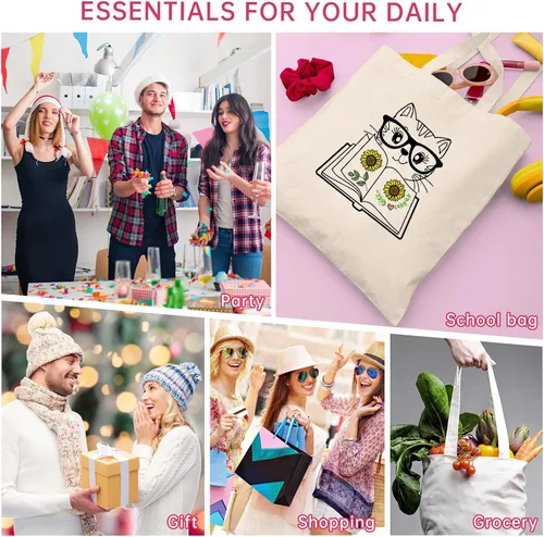 Vista 8 de Andeiltech - Bolsa de lona para mujer, con diseño de gato bonito y estética, bolsas reutilizables para compras y comestibles, con bolsillo
