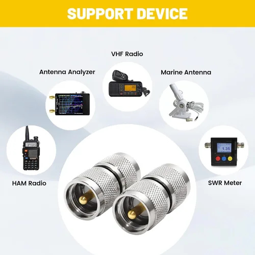 Vista 2 de Anina UHF PL259 macho a macho conector coaxial, 2 unids baja pérdida RF PL-259 adaptador para antena de radio CB Ham, cable coaxial, medidor SWR