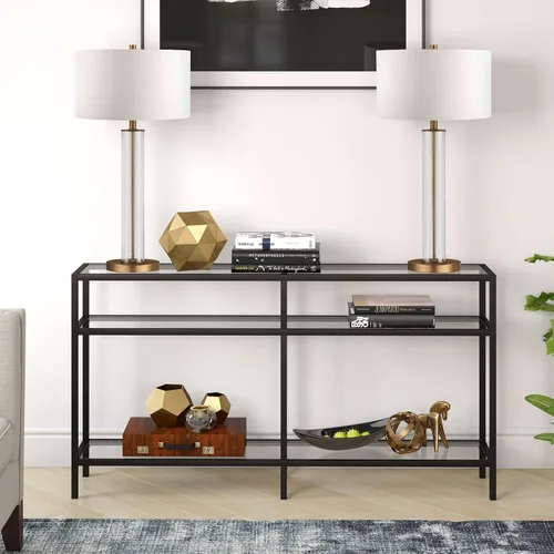 Vista 2 de Henn&Hart Mesa consola rectangular de 55 pulgadas de ancho en bronce ennegrecido, mesa de entrada, mesa decorativa para sala de estar, pasillo