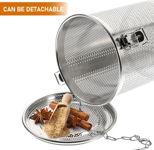 Vista 5 de Yardwe Cesta infusora de especias de acero inoxidable con gancho de cadena, colador de sopa de malla extrafina para cocinar, condimentar y preparar