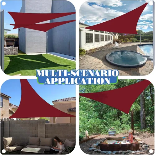 Vista 6 de ECOOPTS Toldo impermeable triangular, 5 x 5 x 5 pies, bloqueo UV, para patio al aire libre, pérgola, jardín (rojo)