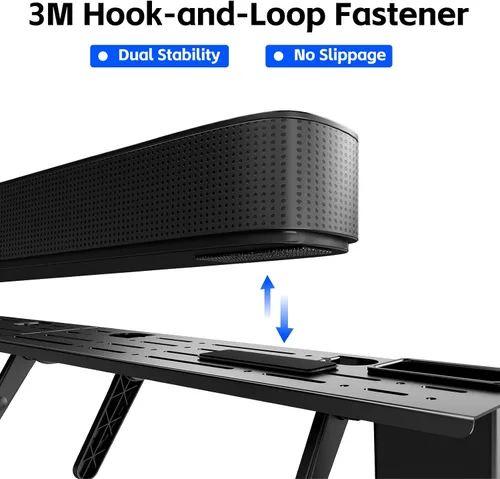 Vista 5 de Soporte universal para barra de sonido, no requiere taladros, ahorra espacio, estante superior de TV, marco de acero que se adapta a la mayoría
