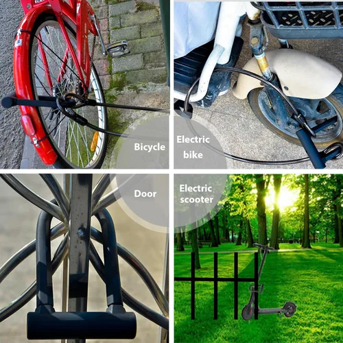 Vista 6 de Candado en U para Bicicleta de Servicio Pesado Antirrobo con Cable de Acero de Seguridad de 4 pies - 3 Llaves y Soporte de Montaje Incluidos