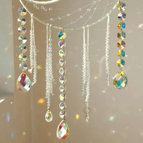 Vista 7 de Artilady Atrapasueños con Cristales - Atrapasueños Grande Blanco de Luna Boho para Pared, Decoración de Casa para Niñas, Niños, Bebés, Decoración