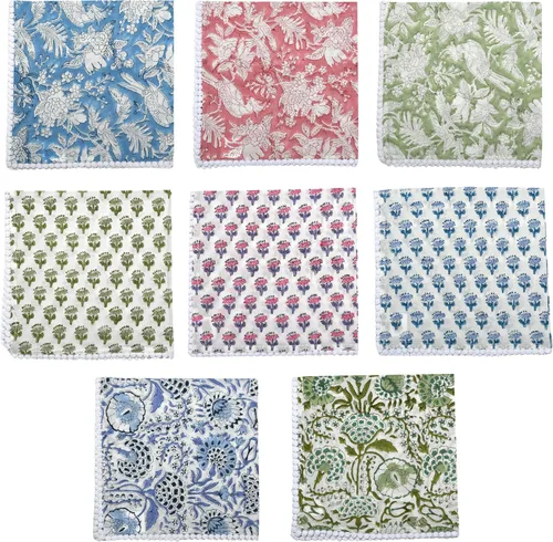 Vista 13 de CPC Servilletas de Tela 100% Algodón Juego de 4 Servilletas Reutilizables, Servilleta de Cena Floral Toile con Estampado de Bloques Indios, Regalo