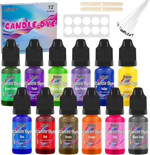 Roizefar Tinte para velas – 12 colores de cera derretida para hacer velas, tinte a base de aceite para cera, tintes de color líquidos altamente