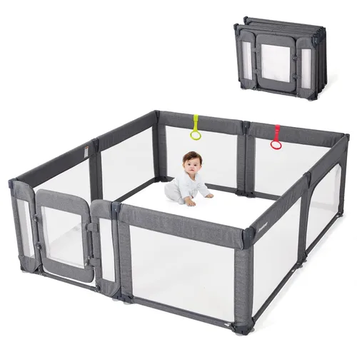 Vista 8 de Corralito para bebés con puerta, corralito plegable y ajustable para bebés y niños pequeños, área de juegos de alta resistencia, parque infantil
