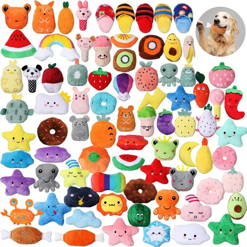 Vista 7 de Hungdao 80 juguetes chirriantes para perros pequeños a granel para perros pequeños, lindos juguetes de peluche para masticar, paquete de juguetes