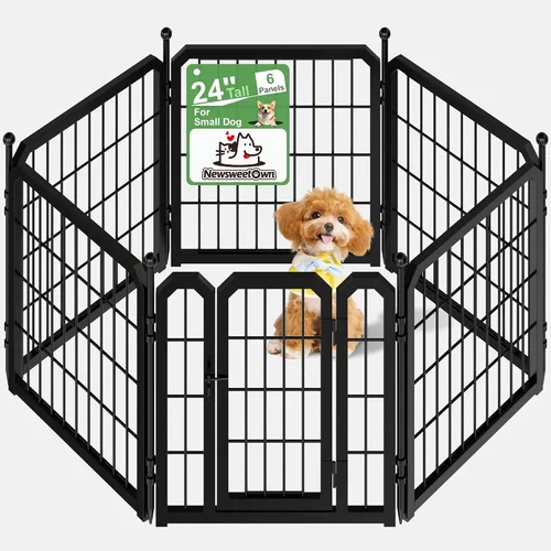 Corralito para perros de interior, 24 pulgadas, corralito de metal para cachorros, 6 paneles | Carrying Straps, Portable Pet Fence for Yard,