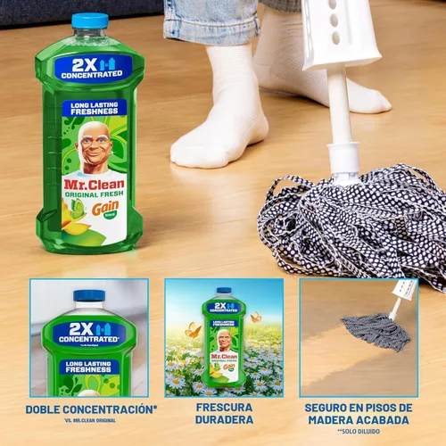 Vista 2 de Mr. Clean Limpiador multiusos, limpiador de pisos para trapear el hogar, el baño y la cocina, líquido de limpieza para trapeador y balde