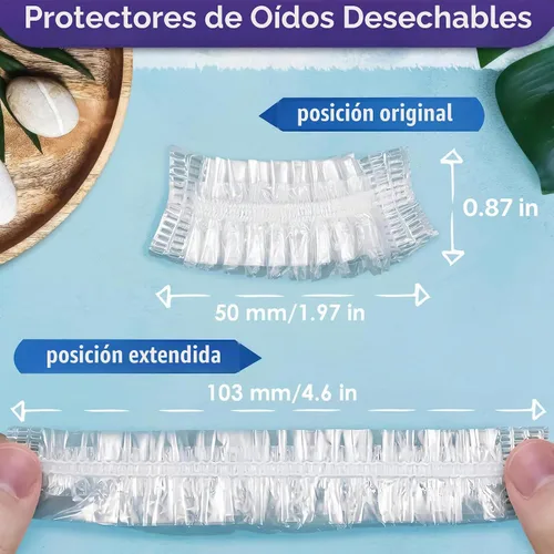 Vista 2 de 100 fundas desechables para los oídos para la ducha, tapas de plástico Cubiertas para los oídos para tinte para el cabello y color de salón, borde