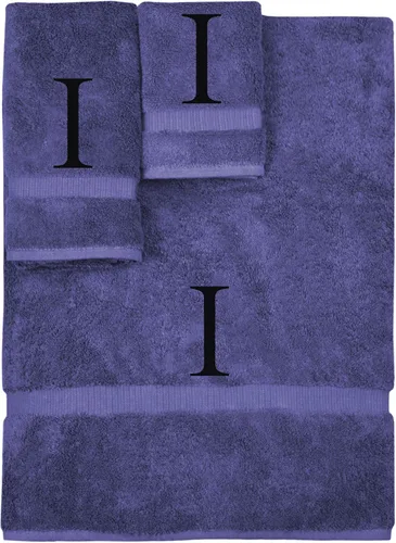 Vista 58 de Juego de toallas con monograma, regalo personalizado, juego de 3 - Letra de bloque dorada bordada en toalla - Extra absorbente 100% algodón turco