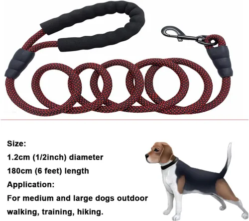 Vista 4 de MayPaw Correa de Cuerda Resistente para Perros, Correa de Nylon para Mascotas de 6 Pies, Mango Acolchado Suave, Correas Gruesas para Perros Grandes