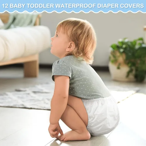 Vista 6 de Funtery Paquete de 12 pantalones de plástico impermeables para niños pequeños, fundas de pañales reutilizables, unisex, para entrenamiento de orinal