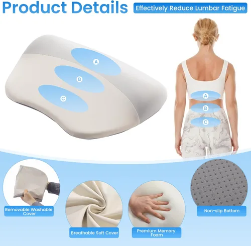 Vista 3 de BALAPET Almohada lumbar de espuma viscoelástica para cama, almohada ergonómica de apoyo de espalda baja para dormir, cojín de apoyo de cintura