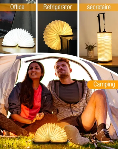 Vista 6 de Originality - Lámpara de acordeón plegable, lámpara de escritorio de madera portátil, regalos japoneses, linterna de papel LED creativa con USB