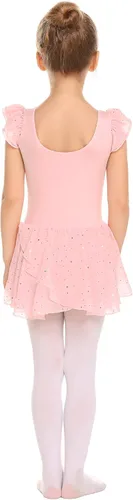 Vista 5 de Arshiner - Vestido de ballet para niñas con mangas con volado malla con falda tutú