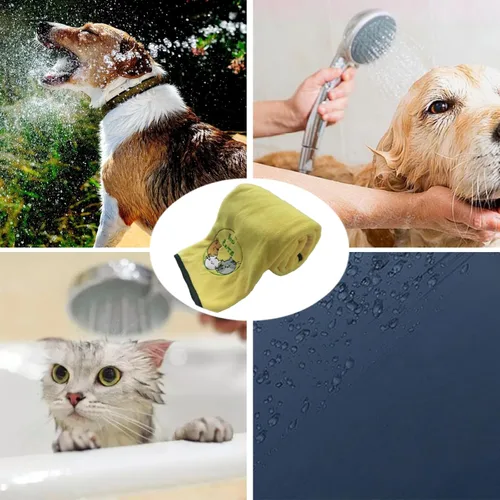 Vista 4 de Toalla de microfibra para perros, toalla de secado rápido súper absorbente para perros y gatos, amarilla y gris (S 11.81 x 23.62 pulgadas)
