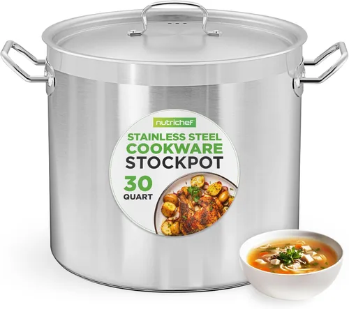 Vista 17 de NutriChef - Olla grande de acero inoxidable de 5 cuartos con tapa - 18/8 Grado alimenticio resistente, olla grande de acero inoxidable