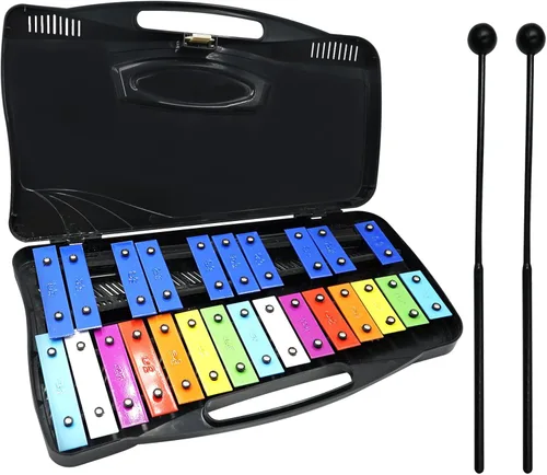 Soulmate Xilófono Glockenspiel de 25 notas para niños, juguete musical colorido con teclas de metal, instrumento xilófono profesional con estuche y
