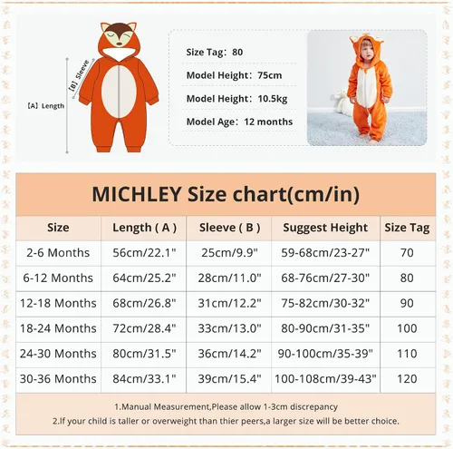 Vista 3 de MICHLEY - Overol unisex para bebé, mameluco estilo animal, con capucha, de franela, cosplay, para invierno u otoño