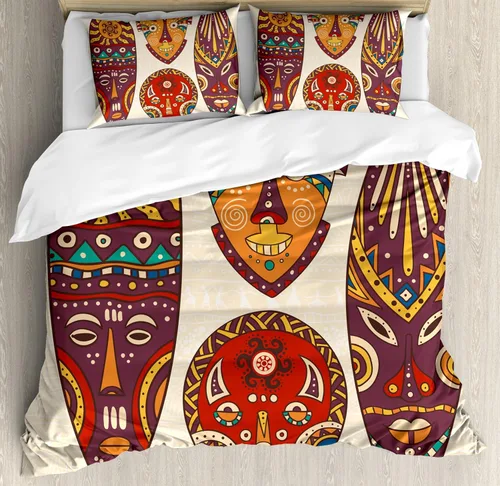 Vista 28 de Ambesonne Hawaii - Juego de funda de edredón de verano, palmeras y hojas exóticas de helecho, fondo colorido abstracto, juego de ropa de cama