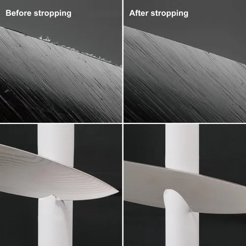 Vista 4 de SHARPAL 205H Asentador de Cuero de Doble Cara (Cuero Genuino de Vaca) 13.2" x 2.4" Kit con Compuesto de Pulido de 2 Oz. y Guía de Ángulo, Bloque