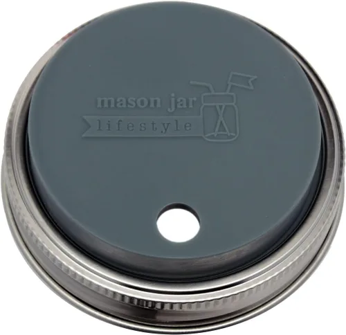 MJL - Vaso de silicona con agujero para popote y tapa de fermentación con banda a prueba de óxido para tarros Mason (paquete de 2, gris carbón, boca
