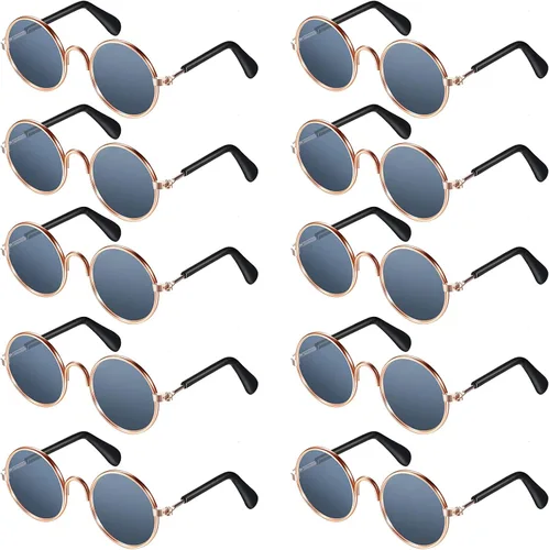 10 lentes de sol para gatos y perros, divertidos lentes de sol redondos de metal pequeños clásicos retro para mascotas, hippie, lindo perro, gato,
