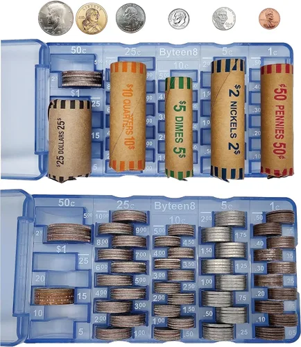 Byteen8 Clasificador de monedas para contador de monedas, 2 paquetes, bandeja clasificadora de monedas con cubierta, cajero de monedas fácil de
