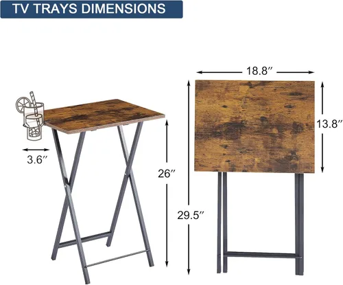 Vista 3 de VECELO Bandeja plegable de TV para comer, juego de 2, mesa portátil para cena/merienda con portavasos para sofá, sala de estar y espacio pequeño