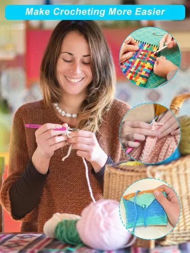 Vista 6 de Juego de ganchos de ganchillo de 12 tamaños, 55 piezas ergonómicas para principiantes, ganchos de ganchillo de hilo de 2 a 0.315 in para manos